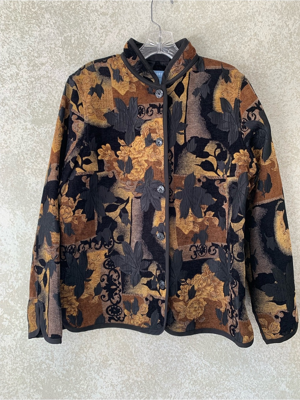 Koret Black and Brown Floral Jacquard Button-Front Jacket Size 10